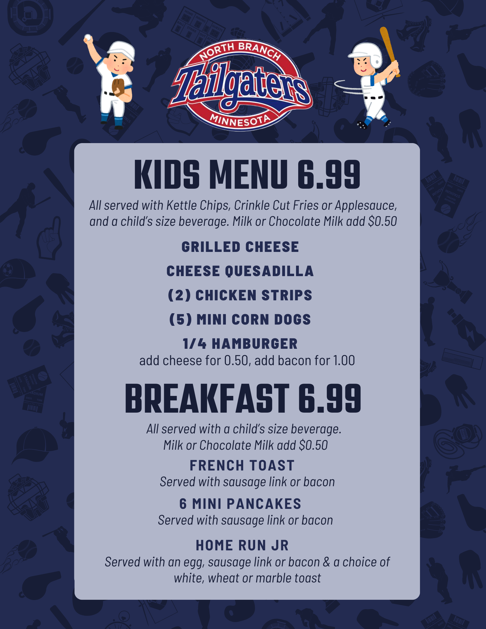 kids menu 2023 tailgaters